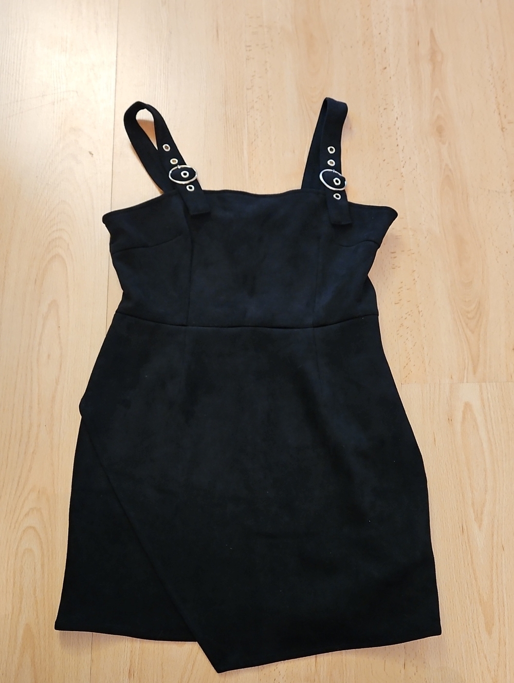 Forever 21 Black Velvet Buckle-Strap Mini Dress